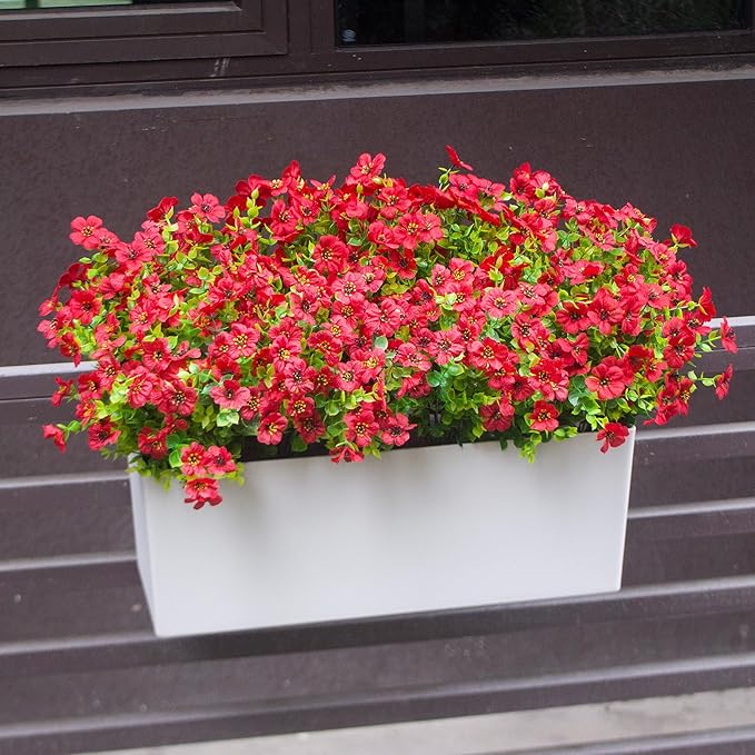 Red Artificial Outdoor Flowers 12 Bundles Silk Fake Daisy Plants Outside Realistic Garden Decor for Patio, Yard, and Landscaping (Red Daisy)