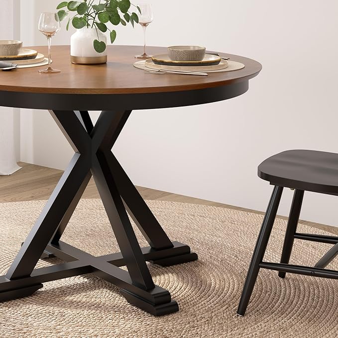 Bush Furniture Round Dining Table, 45 inch Trestle Design, Modern Transitional, West End Collection, Dark Brown and Black