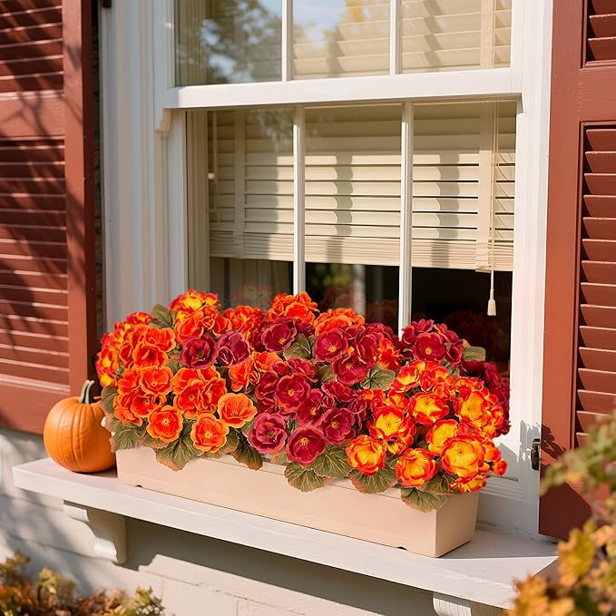 Fake Fall Flowers Artificial for Outdoors Decoration, 6 Bundles Faux Geranium Silk Flower Outside UV Resistant No Fade Artificial Floral for Home Garden Balcony Indoor Table Centerpieces Decor