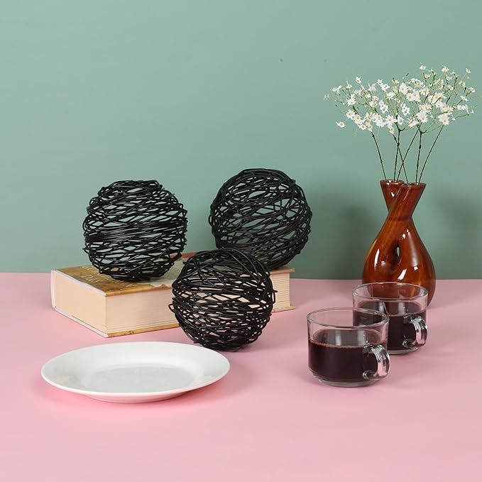 Alpha Living Home Metal Decorative Sphere Set of 3 for Home Decor Modern Decorative Balls for Living Room, Bedroom, Kitchen, Bathroom, Office - Table Decorative Orbs for Centerpiece (Black)