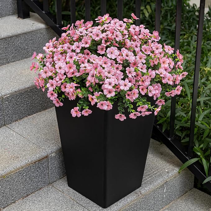 20 Bundles Artificial Flowers for Outdoor Fake Plants for Spring Decoration,Faux Eucalyptus Flowers for Planter UV Resistant Lifelike for Home Porch Garden（Pink）