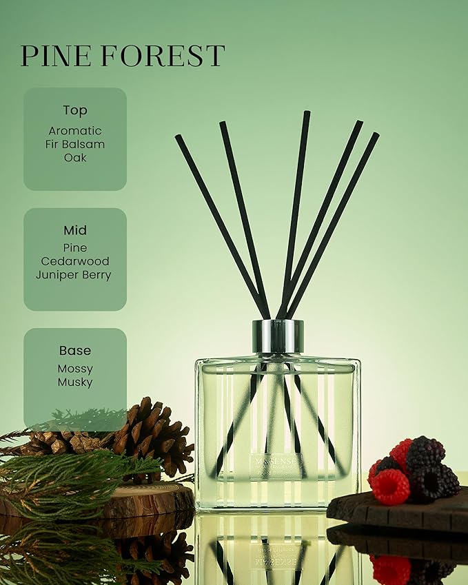 M&SENSE Pine Forest Reed Diffuser Set - 7.04oz Scented Diffusers for Home, Non-Toxic Essential Oil Decor with Sticks, Fragrance Gifts for Bedroom Bathroom Office