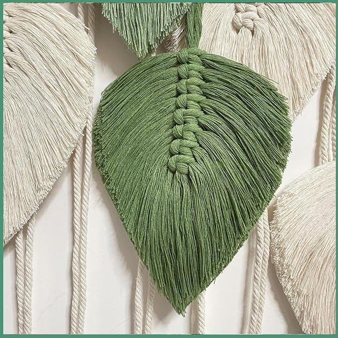 MSFENG Wall Hanging Decor Leaves Tapestry Boho Wall Decor Woven Feather Handmade Yarn Tassels Woven Wall Art Decorations for Nursery, Bedroom, Living Room, Apartment Home Backdrop (LightGreen-M)
