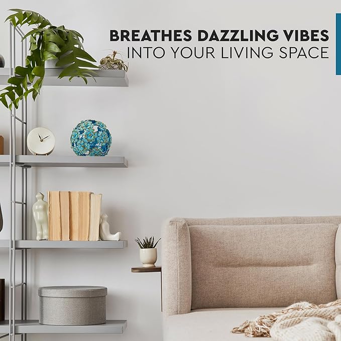 Everydecor Metal Decorative Sphere for Home Decor - Decorative Balls for Shelves, Centerpiece Bowls, Bookshelf - Decoration Orbs Accents for Living Room, Bedroom - Antique Blue Shelf Spheres