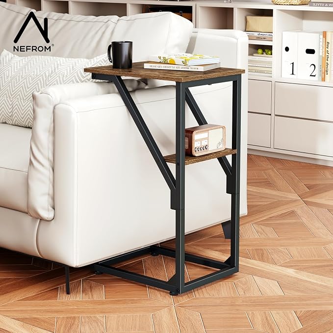C-Shaped End Table, Small Couch Side Table, Sofa TV Tray Table for Living Room, Bedroom, Bedside ET-D-BR1
