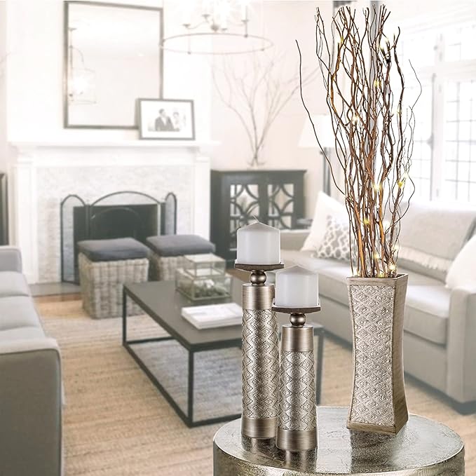 Creative Scents Dublin Silver Vases Set of 3 - Centerpieces for Dining Room Table, Decorative Vases Home Decor Accents for Living Room, Bedroom, Kitchen, Coffee Table Decor - Packaged in Gift Box