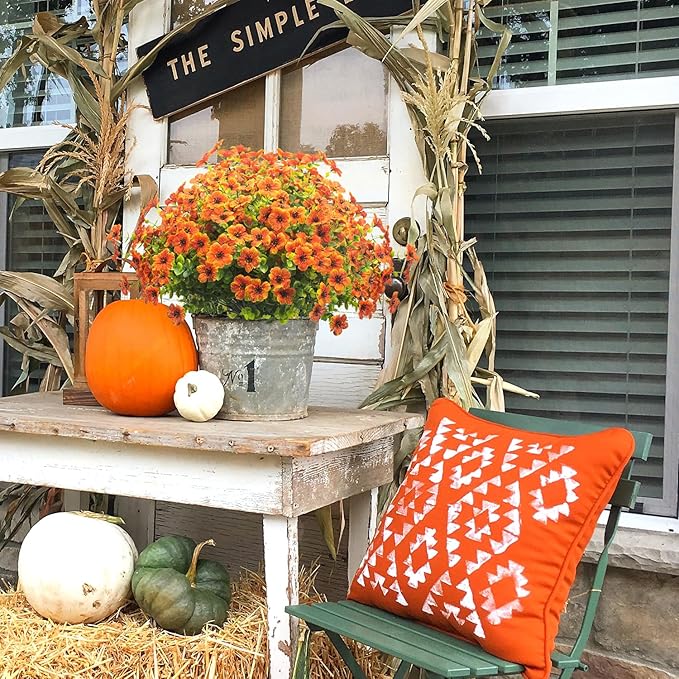 10 Bundles Artificial Fall Flowers Outdoor UV Resistant Fake Flowers(Orange)