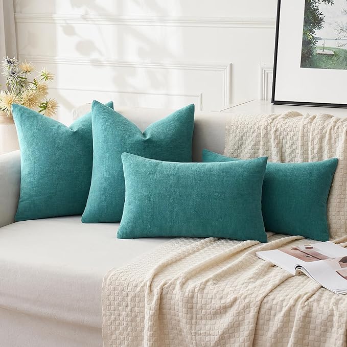 MIULEE Teal Couch Pillow Covers 20x20 Inch, Set of 2 Soft Chenille Decorative Square Throw Pillow Covers Farmhouse for Sofa Living Room Bed