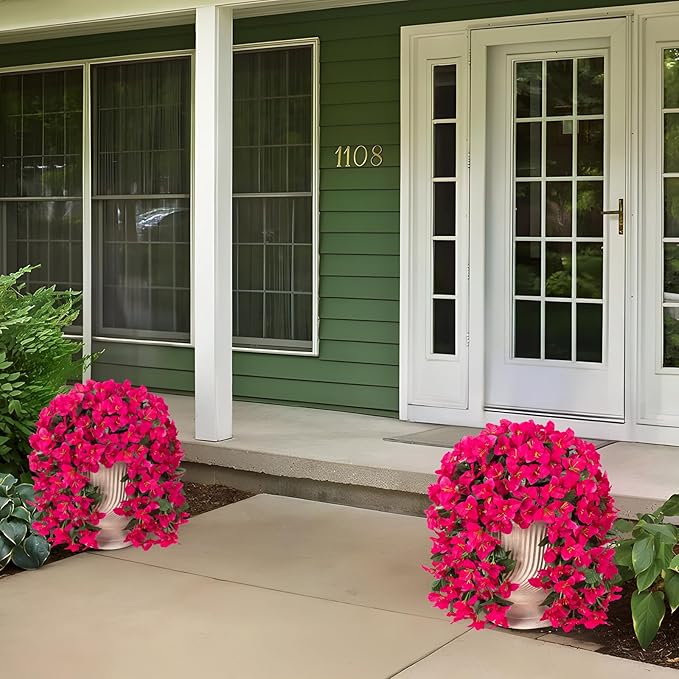 2 pcs Artificial Faux Bougainvillea Flowers Plants for Outdoor Outside Summer Decoration, Fake Silk UV Resistant Long Trailing Vines for Front Door Porch Planter Balcony (Purple Rose Red)