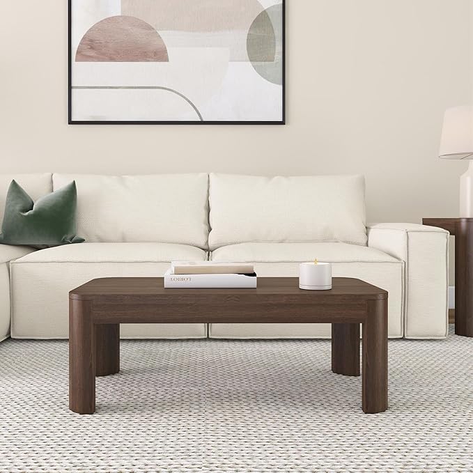Plank+Beam Small Modern Rounded Coffee Table, 40 Inch, Solid Wood Contemporary Center Table for Living Room, Rectangle Tea Table, Walnut