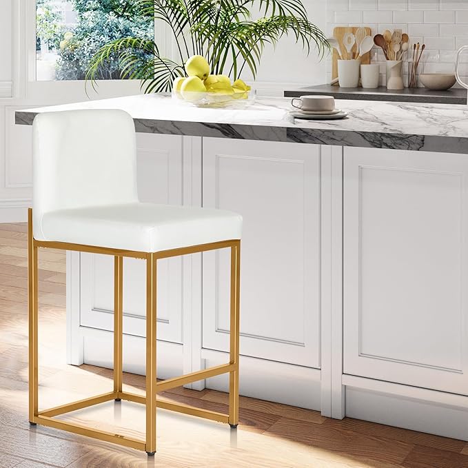 Sophia & William White and Gold Bar Stool,Counter Height Bar Stools for Kitchen Island,Bar Stools with Back, 24 Inch