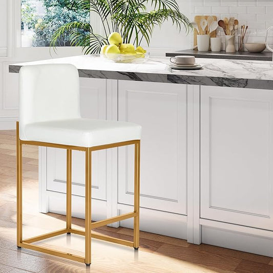 Sophia & William White and Gold Bar Stool,Counter Height Bar Stools for Kitchen Island,Bar Stools with Back, 24 Inch