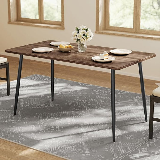 VASAGLE Dining Table, Dining Room Table for 4-6 People, Modern Farmhouse, for Kitchen, Quick Assembly, Heat-Resistant Surface, 29.5 x 55.1 x 29.5 Inches, Natural Walnut and Ink Black UKDT100K02V1