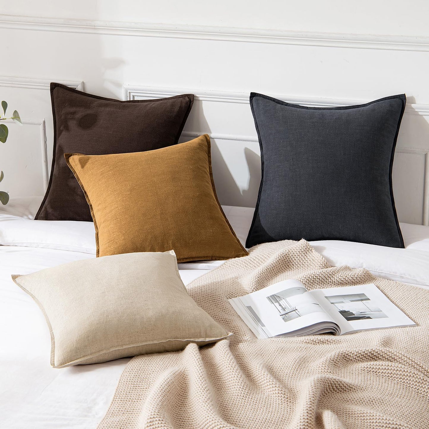 MIULEE Decorative Linen Pillow Covers 20x20 Inch Hazel Boho Farmhouse Neutral Couch Throw Pillows for Bed Pack of 2 Accent Modern Pillowcase Sofa Livingroom Home Decor