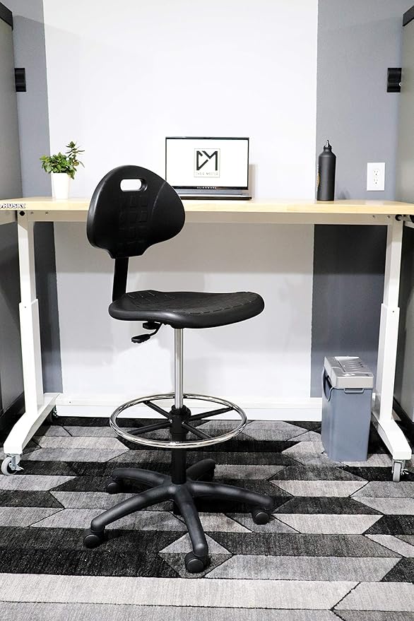 Chair Master - Heavy Duty Ergonomic Drafting Stool Black-Easy to Clean Quick Ship-Largest (20") Adj. Footring and Base (26") in The Market. Seat Ht Range (23"-33"). for Home, Auto, Lab, Cleanroom.