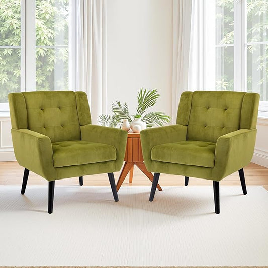 NicBex Accent Chair Set of 2, Modern Chair for Living Room Upholstered Foam Filled Living Room Chairs with Metal Legs Velvet Cozy Lounge Armchair for Living Room Bedroom,Green