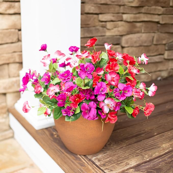 Hibiscus Artificial Flowers Plants for Outdoors Summer Decoration, 6 Bundles Fake Silk Hibiscus Bouquet Realistic UV Resistant Tropical Flowers Artificial for Outside Planter Front Door Porch Patio