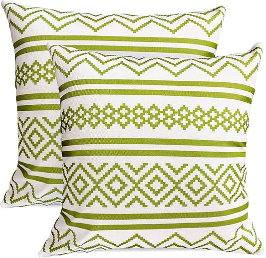 Decorative Throw Pillow Covers Set of 2 Grass Green Boho Pillow Covers 18x18 Inch Throw Pillow Cover Linen Pillowcase Modern Farmhouse Outdoor Pillow Covers for Couch Sofa Bed Living Room