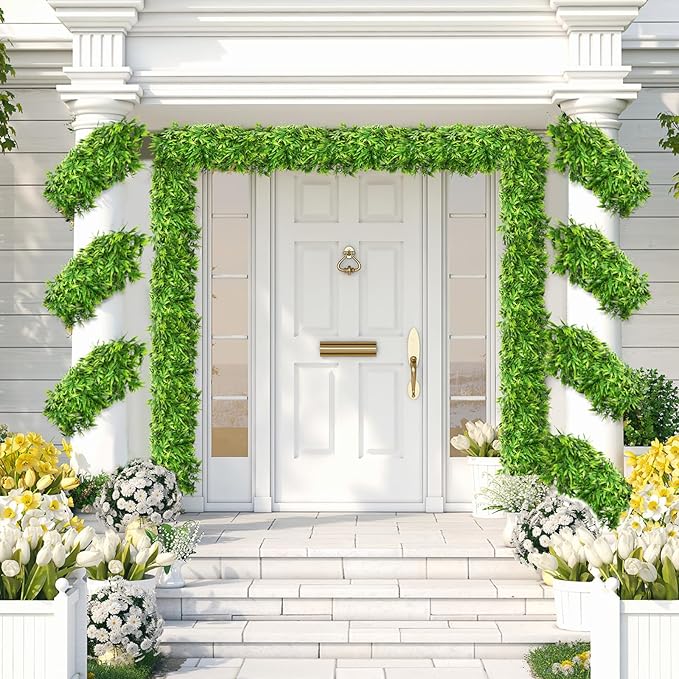 Hoteam 12 Pcs Artificial Hanging Plants 32 Inch Fake Ivy Vines with Fake Leaves Patio Artificial Plants Greenery for Living Room Indoor Outdoor Wall, No Basket (Bamboo Leaf)