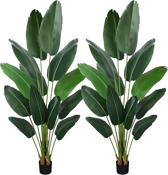 Artificial Bird of Paradise Plant 6 Ft Tall Fake Banana Leaf Plant for Indoors and Outdoors,Faux Palm Tree with Plastic Pot for Office and Home Decor,L1802PCS