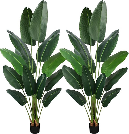 Artificial Bird of Paradise Plant 6 Ft Tall Fake Banana Leaf Plant for Indoors and Outdoors,Faux Palm Tree with Plastic Pot for Office and Home Decor,L1802PCS