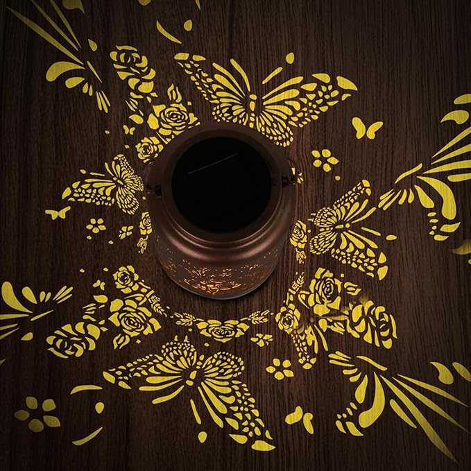 Solar Lanterns Outdoor Waterproof, Outdoor Waterproof Butterfly Garden Decorative Lights, Courtyard and Backyard Lights, Porch Metal Solar Decorations