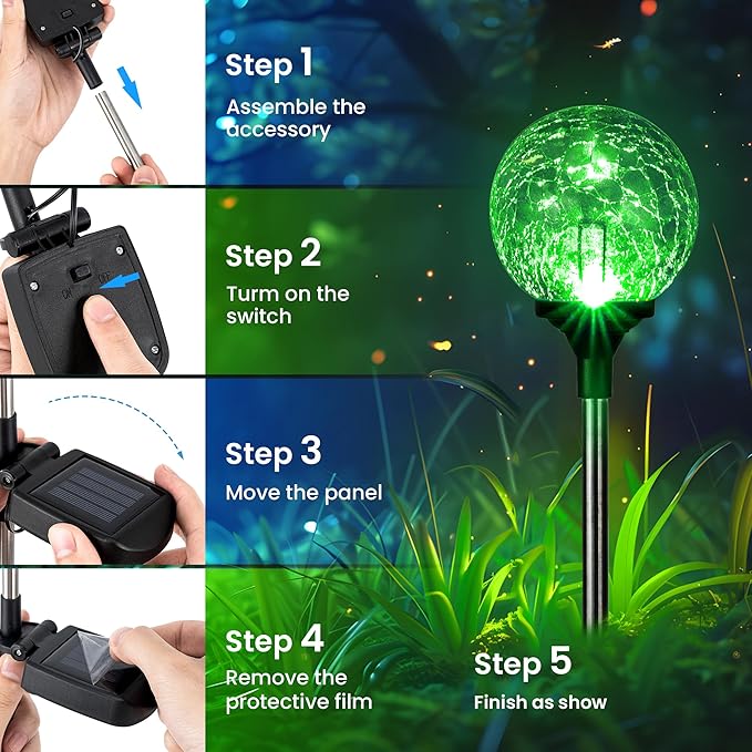 Gigalumi Solar Garden Lights 6 Pack, Solar Globe Lights Outdoor Waterproof, Solar Lights Outdoor Decorative for Yard, Multi-Colored Changing Garden Globes Cracked Glass Ball with LED Lights