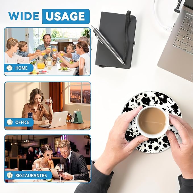 Drinks Coasters Set of 4, Cow Print Round 4" Cup Coasters, Absorbent Ceramic Stone Coasters with Cork Base, Cute Coasters for Table Home Décor, Ideal Gifts for Women Men