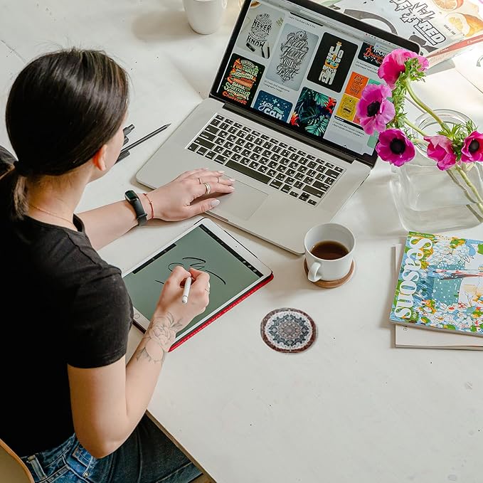 Trillionn 12 Pack Felt Cup Coasters for Drink, Absorbent Coasters for Coffee, Ethnic Pattern Design