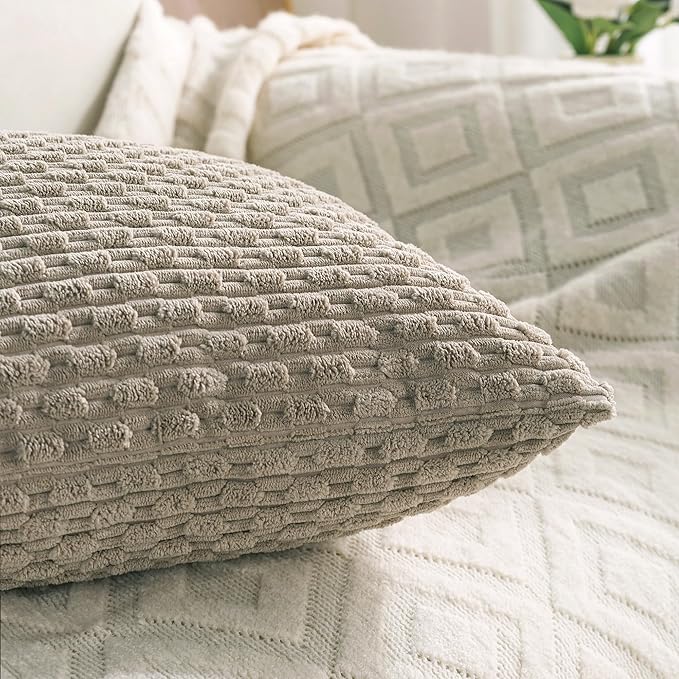 Set of 4 Taupe Decorative Throw Pillow Covers 18x18 Inch Corduroy Pillow Covers for Bed Couch Sofa Living Room Soft Square Cushion Cases