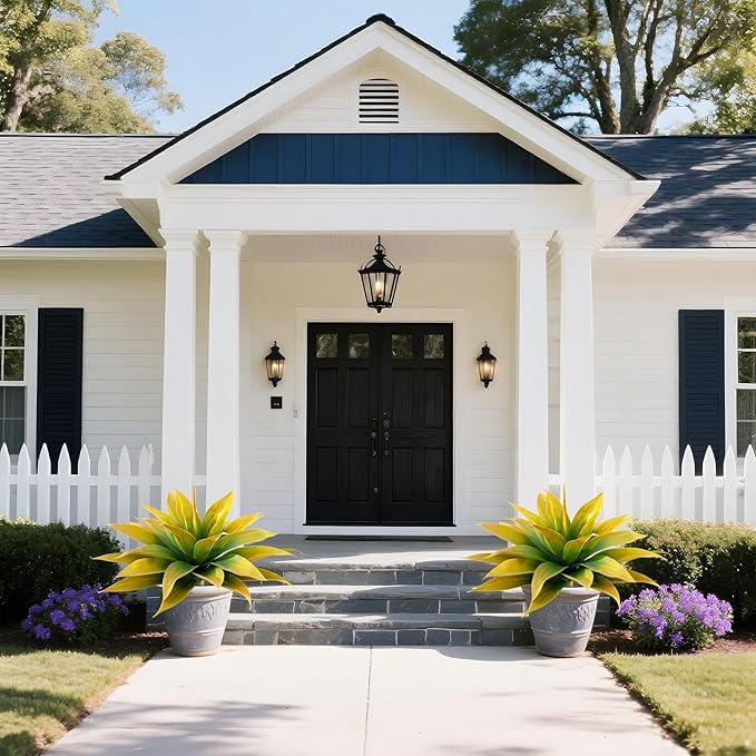 Artificial Plants Outdoors Faux Agave Fake Greenery Outdoor Artificial Plant 28" Fake Plant for Indoor Home Decor Plastic Plant Outdoor Decor Front Porch Decor Faux Cactus(Yellow 2Pcs)No Vase