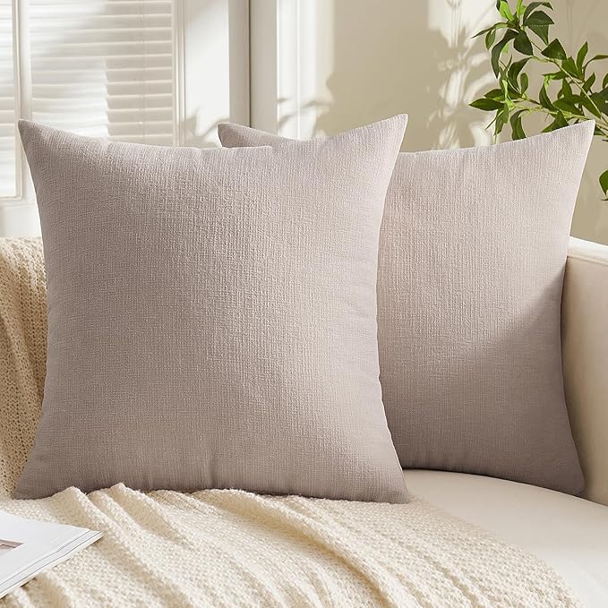 MIULEE Taupe Grey Couch Pillow Covers 22x22 Inch, Set of 2 Soft Chenille Decorative Euro Throw Pillow Covers Farmhouse for Sofa Living Room Bed