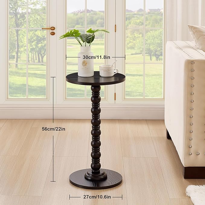 Round Side Table,Stable Small Drink Table for Small Spaces, Modern Accent Side Table with Solid Rubber Wood Table Leg,Easy Assembly for Living Room, Bedroom, Sofa & Office Corners-Black