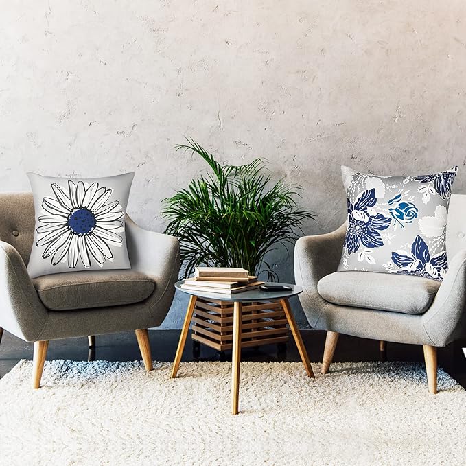 Decorative Throw Pillow Covers Set of 4 Blue Pillow Covers 22x22 inch Throw Pillow Cases Linen Square Pillow Case,Farmhouse Outdoor Modern Boho Pillow Covers for Couch Sofa Living Room