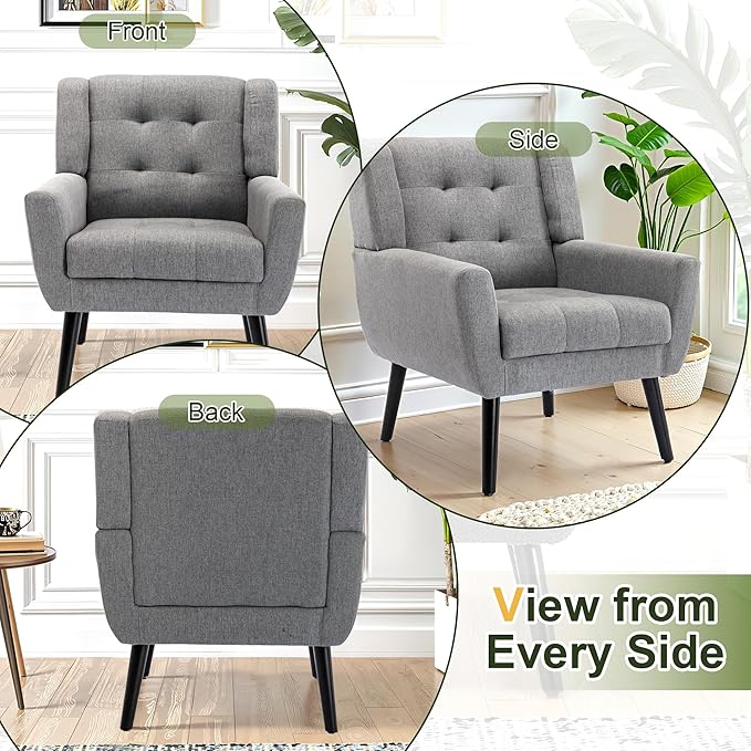 NicBex Accent Chair Set of 2, Modern Chair for Living Room Upholstered Foam Filled Living Room Chairs with Metal Legs Linen Cozy Lounge Armchair for Living Room Bedroom,Light Grey