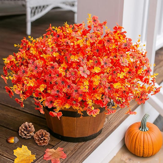 Ivydale Fall Flowers Artificial for Decoration Outdoors Fake Mums 12 Bundles Faux Planters UV Resistant Look Real for Autumn Home Porch Patio Garden Yard, Fall-Orange
