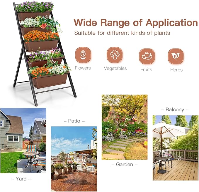Safstar 5-Tier Vertical Raised Garden Bed, Freestanding Garden Planter with 5 Container Boxes, Elevated Planter for Vegetables, Fruits, Flowers, Herbs, Good for Indoor & Outdoor Use (Brown, 2)