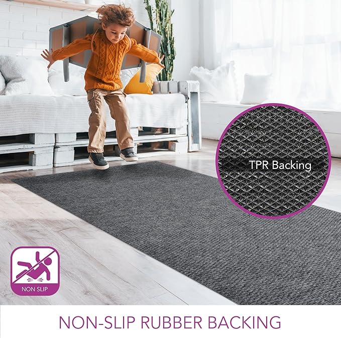 iCustomRug Spartan Weather Warrior Indoor/Outdoor Utility Berber Loop Carpet Runner with Non-Slip Thermoplastic Rubber Backing, 4ft X 7ft in Grey