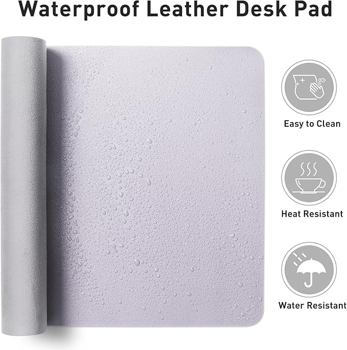 Aothia Large PU Leather Desk Pad Protector – Non-Slip Mouse Pad & Writing Mat for Office/Home, Waterproof, Easy to Clean (48" x 17", Soft Lavender)