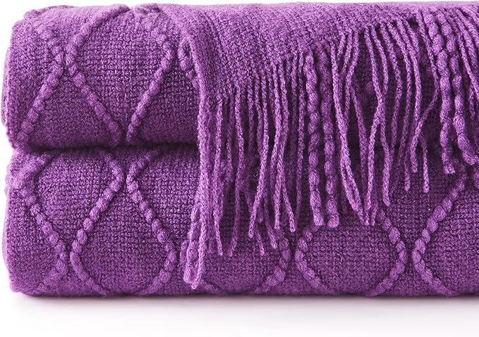 inhand Valentine's Day Gifts Throw Blanket Purple for Couch, Soft Living Room Home Decor Knitted Blanket, Outdoor Lightweight Breathable Summer Blanket, Farmhouse Warm Woven Decorative,50"x60"