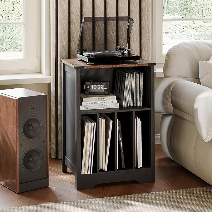 ChooChoo Record Player Stand, Vinyl Record Storage Cabinet, Turntable Stand Holds up to 160 Albums, Record Player Table Display Shelf for Living Room, Bedroom, Office, Vintage Black