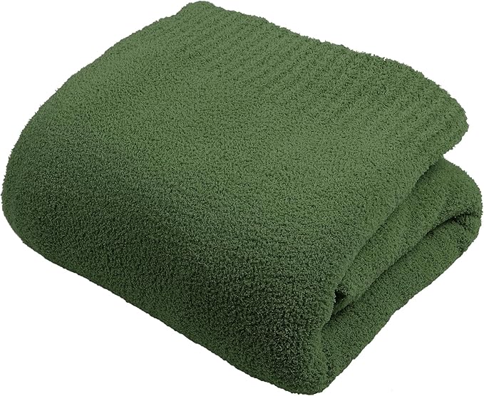 JOOJA Dark Green Blanket Warm Queen Size Fuzzy Knitted Oversized Luxury Bed Blankets, Soft Throw for Bed, Lightweight Plush for Cozy Nights (Dark Green, 90x90)