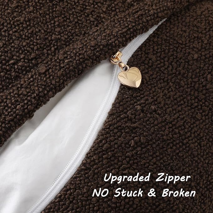 FUTEI Pack of 2 Dark Coffee Decorative Throw Pillow Covers 26x26 Inch Soft Cozy Solid Boucle Textured Euro Pillow Shams,Modern Home Decor for Couch Bed Living Room