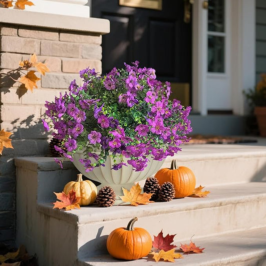 Artificial Mums for Outdoors Garden Home Fall Decor uv Resistant Outdoor Faux Plants Indoor Plastic Fake Plants Greenery Boxwood Porch Patio Fake Mums Flowers 12 Bundles Yard Decorations