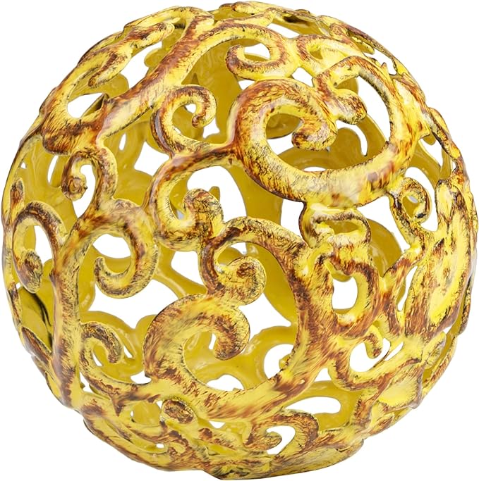 Everydecor Metal Decorative Sphere for Home Decor - Decorative Balls for Shelves, Centerpiece Bowls, Bookshelf - Decoration Orbs Accents for Living Room, Bedroom - Fancy Yellow Shelf Spheres