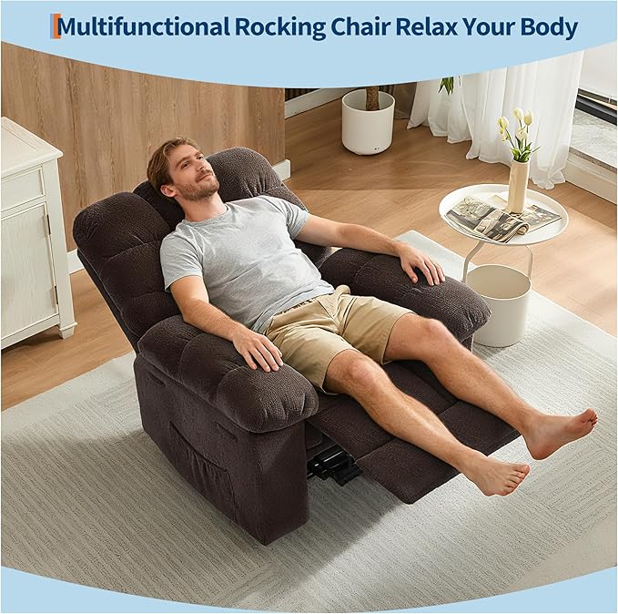 Oversized Swivel Rocker Recliner Chair for Adult, Ergonomic Nursery 150° Recliner Chair with Footrest,Extra Wide Manual Recliners,Upholstery Overstuffed Soft Rocking Sofa Chair,Brown