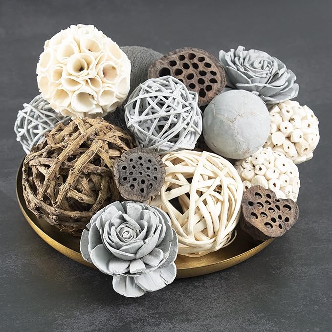 Natural Tones Vase & Bowl Fillers | Floral & Decorative Balls Home Decor (Grey Rose)