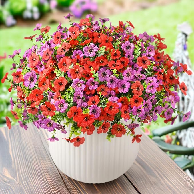 Artificial Flowers Faux Plants Outdoor Fake Flowers Spring Decor,12 Bundles Realistic Plastic Plant Colorful Daisy UV Resistant for Porch Patio Home Yard Garden Window Box Pot Planters