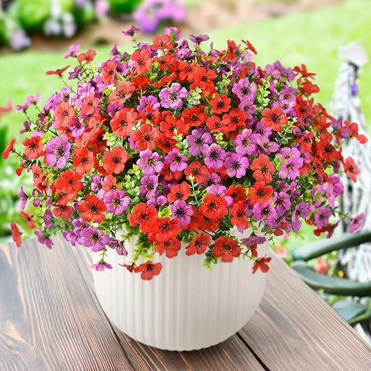 Artificial Flowers Faux Plants Outdoor Fake Flowers Spring Decor,12 Bundles Realistic Plastic Plant Colorful Daisy UV Resistant for Porch Patio Home Yard Garden Window Box Pot Planters