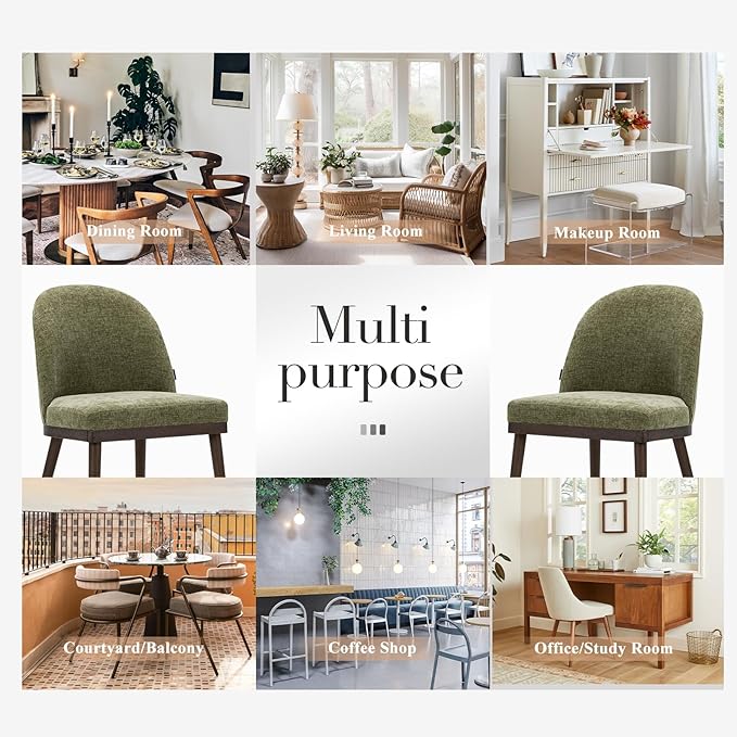 Upholstered Dining Chairs Set of 2, Large Dining Room Kitchen Chairs with High Back and Deep Seat, Modern Fabric Dinner Chairs with Wood Legs, Green